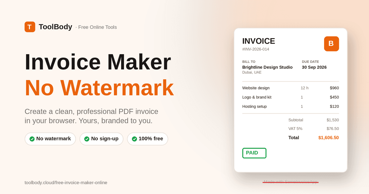 Invoice Maker No Watermark: Free Clean PDF Invoices Online